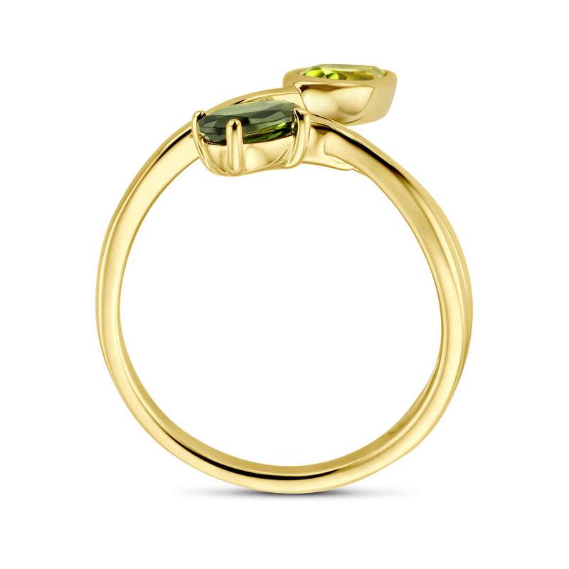 vDam 14k Geelgouden Ring met Groene Toermalijn, Peridot en Diamant 4031413