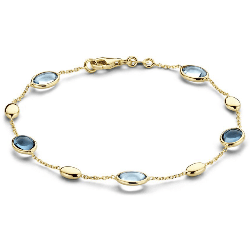 Geelgouden armband met blauwe edelstenen topaas en london blue topaas AW136735